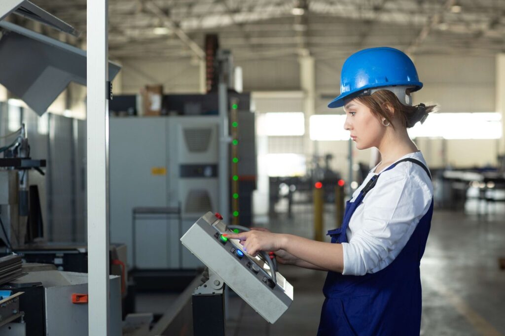 The woman's running the assembly line