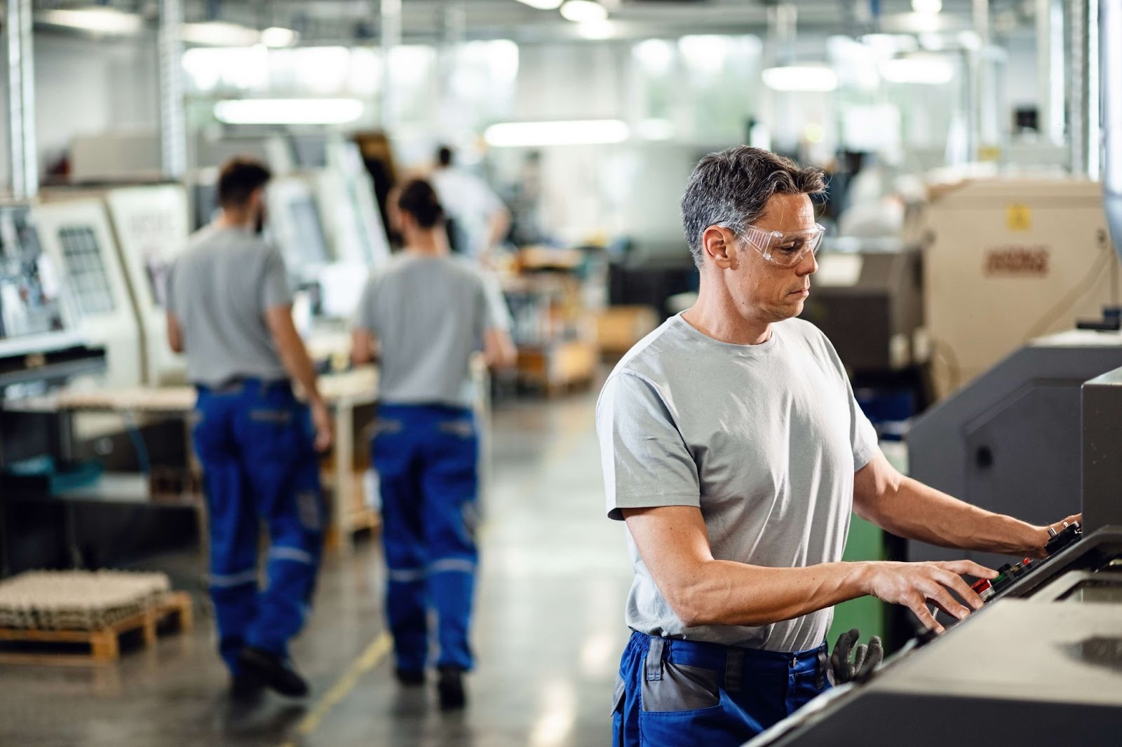 A man works in a factory