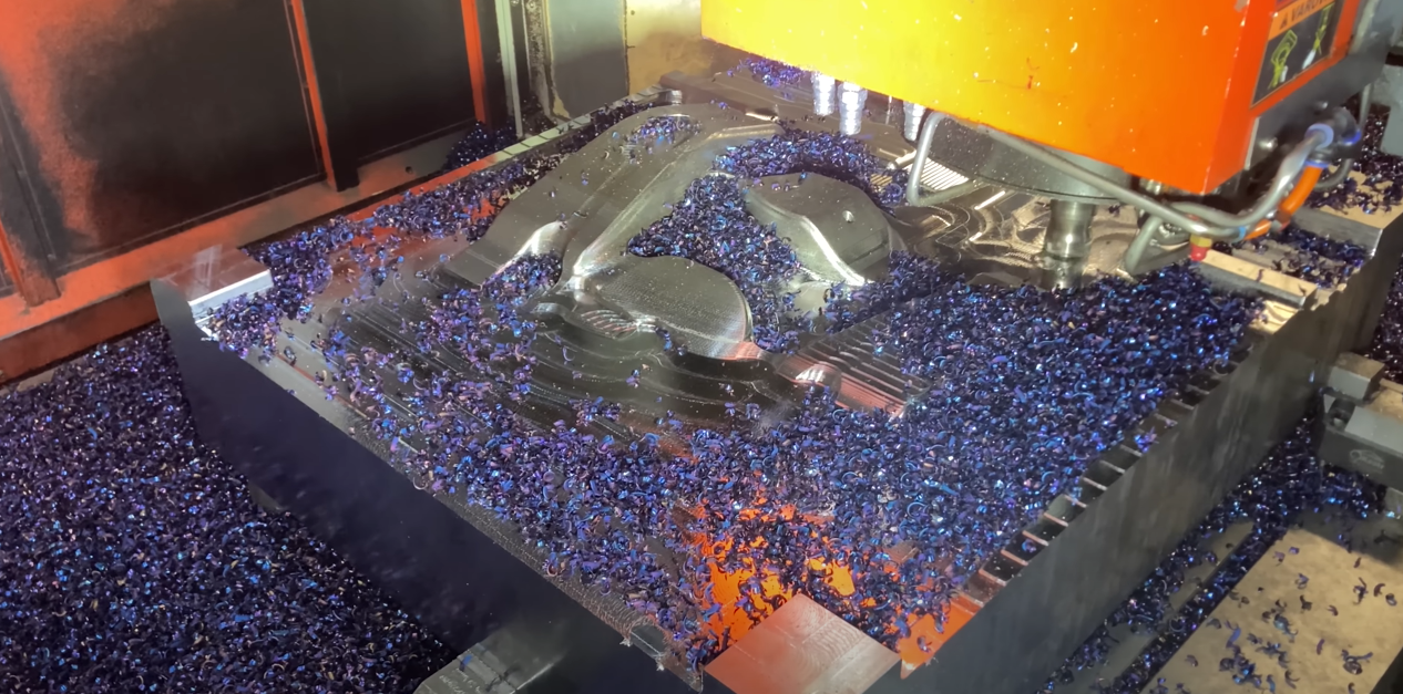 CNC machine in roughing process